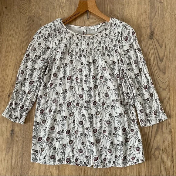 Fat Face Blouse Top UK 10 Ivory Natural Multi Floral Print Button Back Boho - Picture 6 of 12